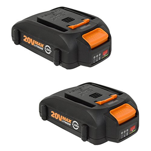 Worx WA3575 20V 2.0Ah Lithium Ion Battery Pack w/Fuel Gauge - 2 Pack